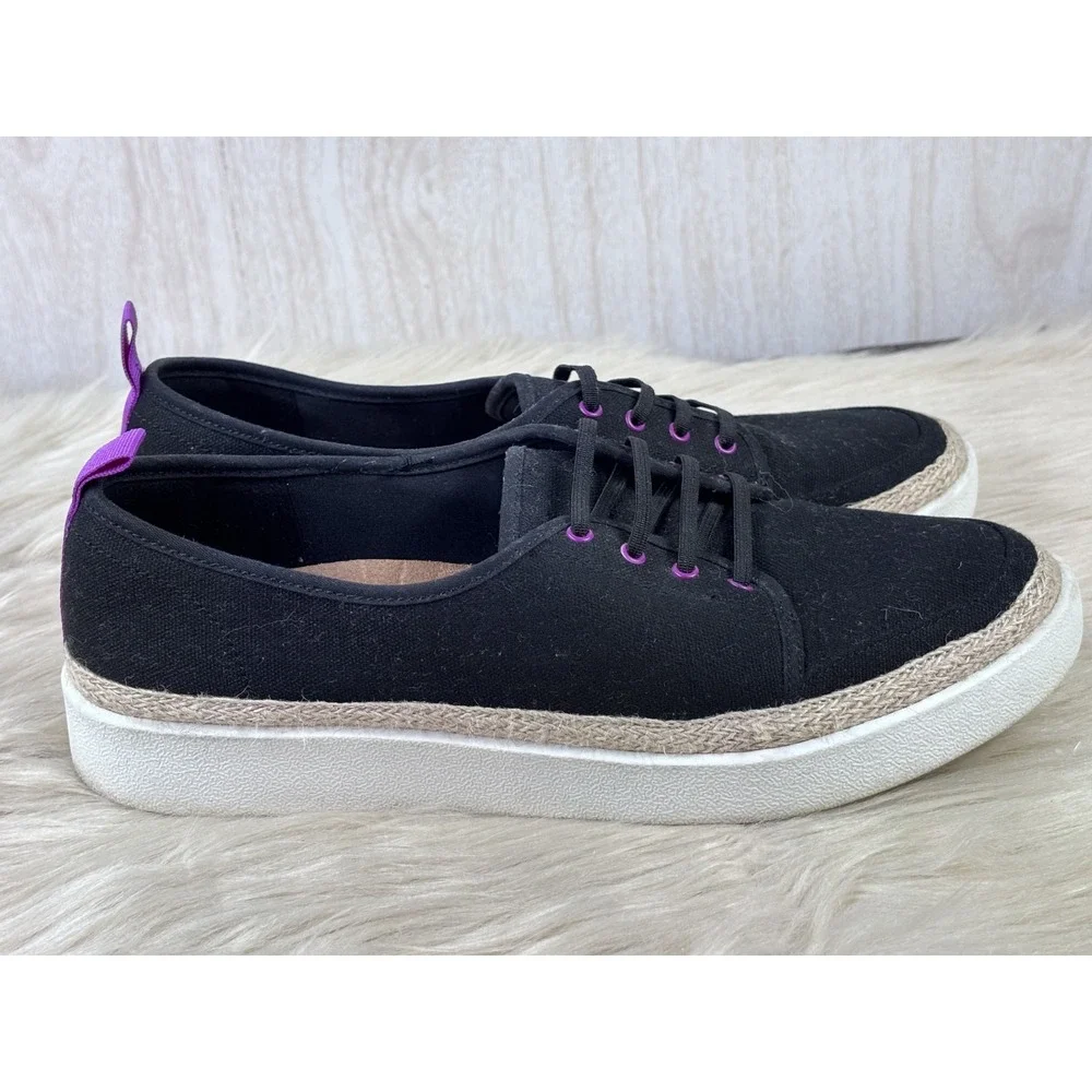 Vionic Jovie Sneakers Womens 9 Black Canvas Espadrille Slip‎ On Orthotic Comfort